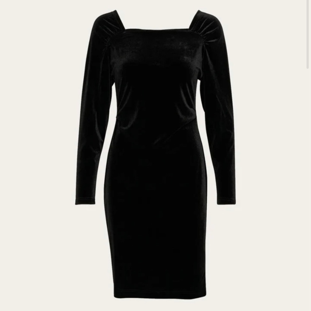 InWear BrynnIW Black Velvet Long Sleeve Dress Size S Elegant Square Neck Strechy